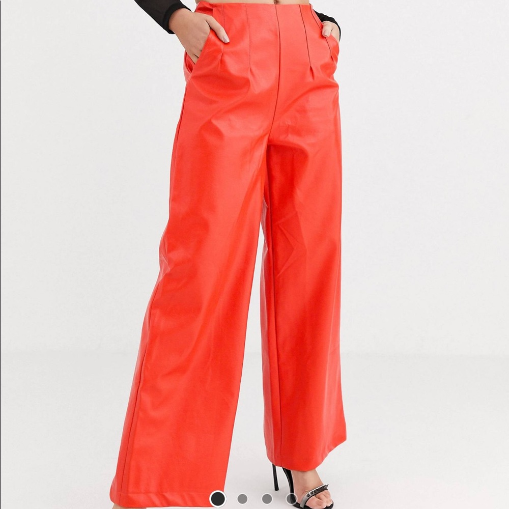 ASOS Orange Wide Leg Faux Leather Pants